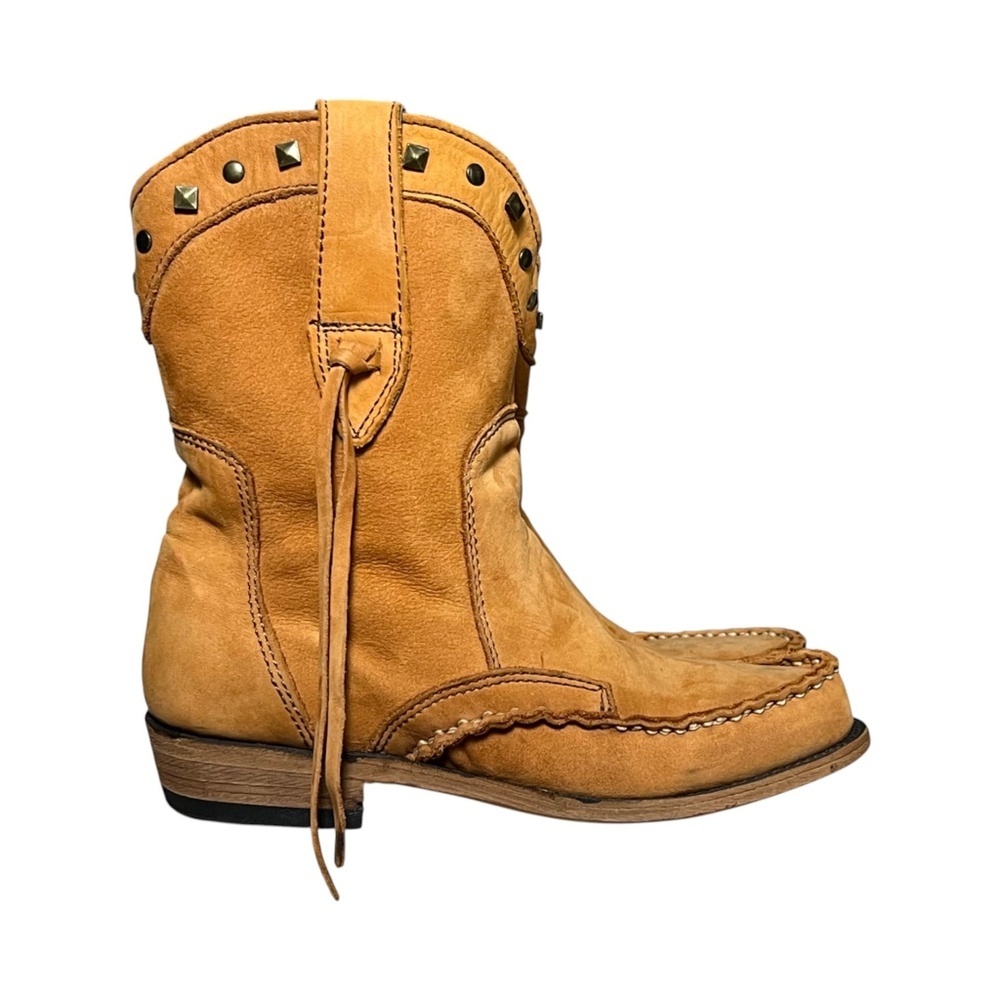Liberty Black Studded Moccasin Boots Tan Brown Cowboy Western Women's Size 7